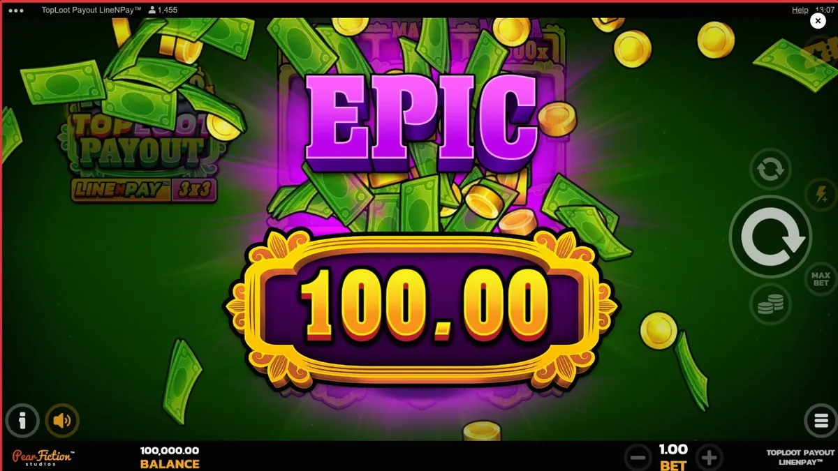 Tampilan visual slot TopLoot Payout LineNPay dengan tema harta karun dan grid 3x3