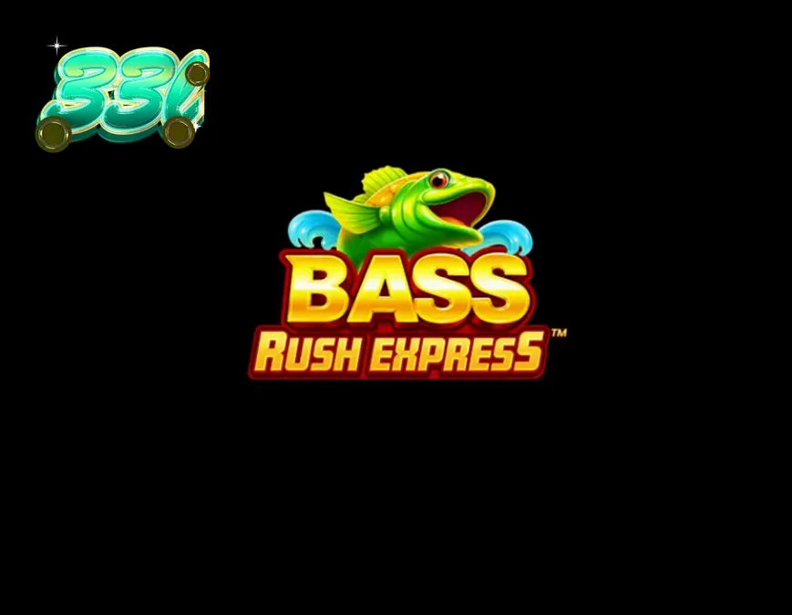 Tampilan layar permainan slot Bass Rush Express dengan tema nelayan dan danau.